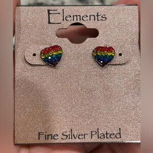 Element Multicolor Rainbow Heart Crystal Stud Earrings stainless steel back